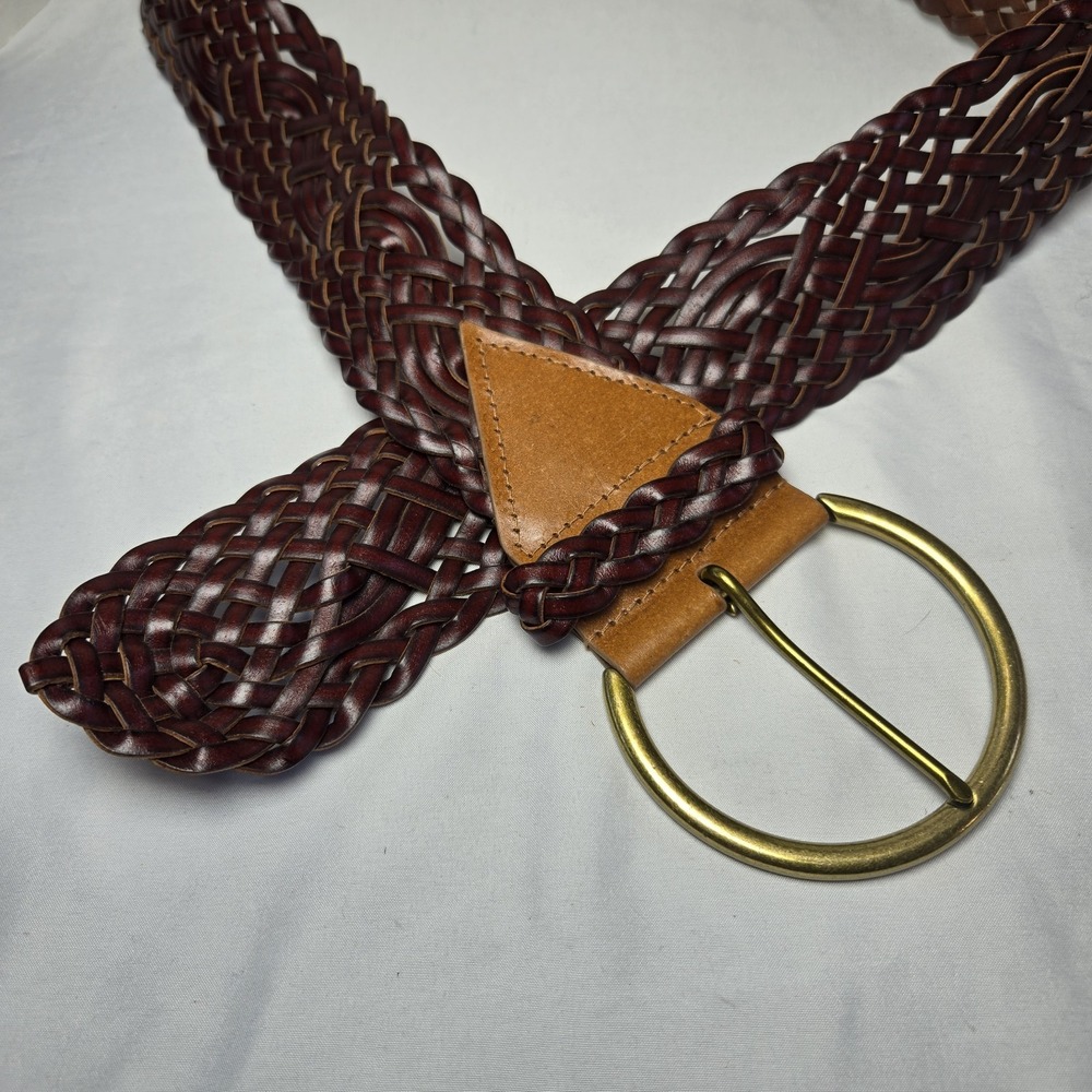 Old Navy Braided Belt Bonded Leather Womens L / XL Wide Brown 897895-00 Prairie